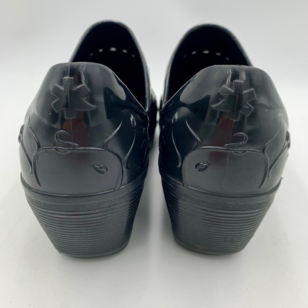 Dansko Pixie Black Floral Embossed Clogs Rubber E… - image 5